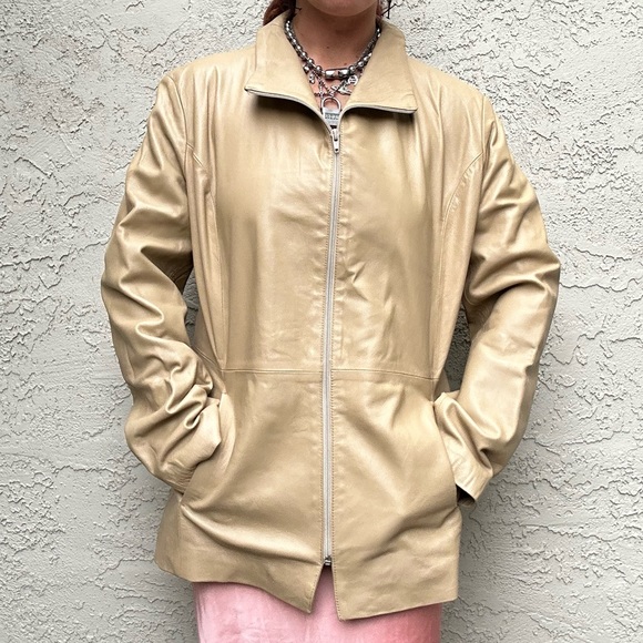 Y2k Neutral Leather Moto Jacket - Picture 10 of 10